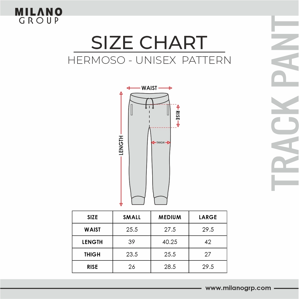 hermoso track pant size chart