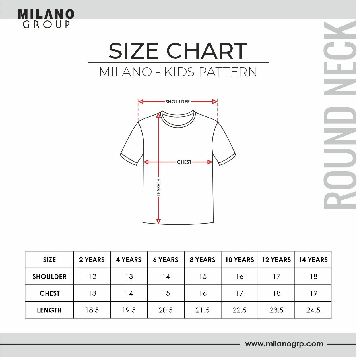round neck kids size guide