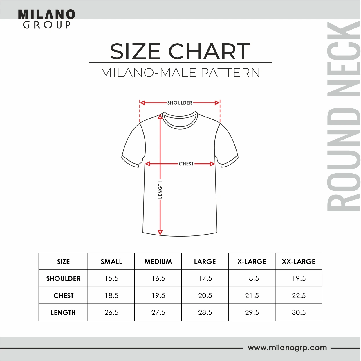 round neck milano size guide pattern