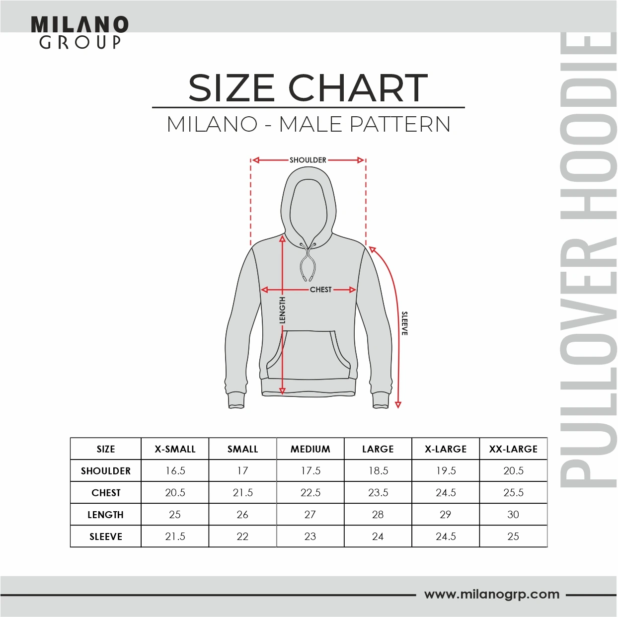 pullover hoodie male pattern size guide
