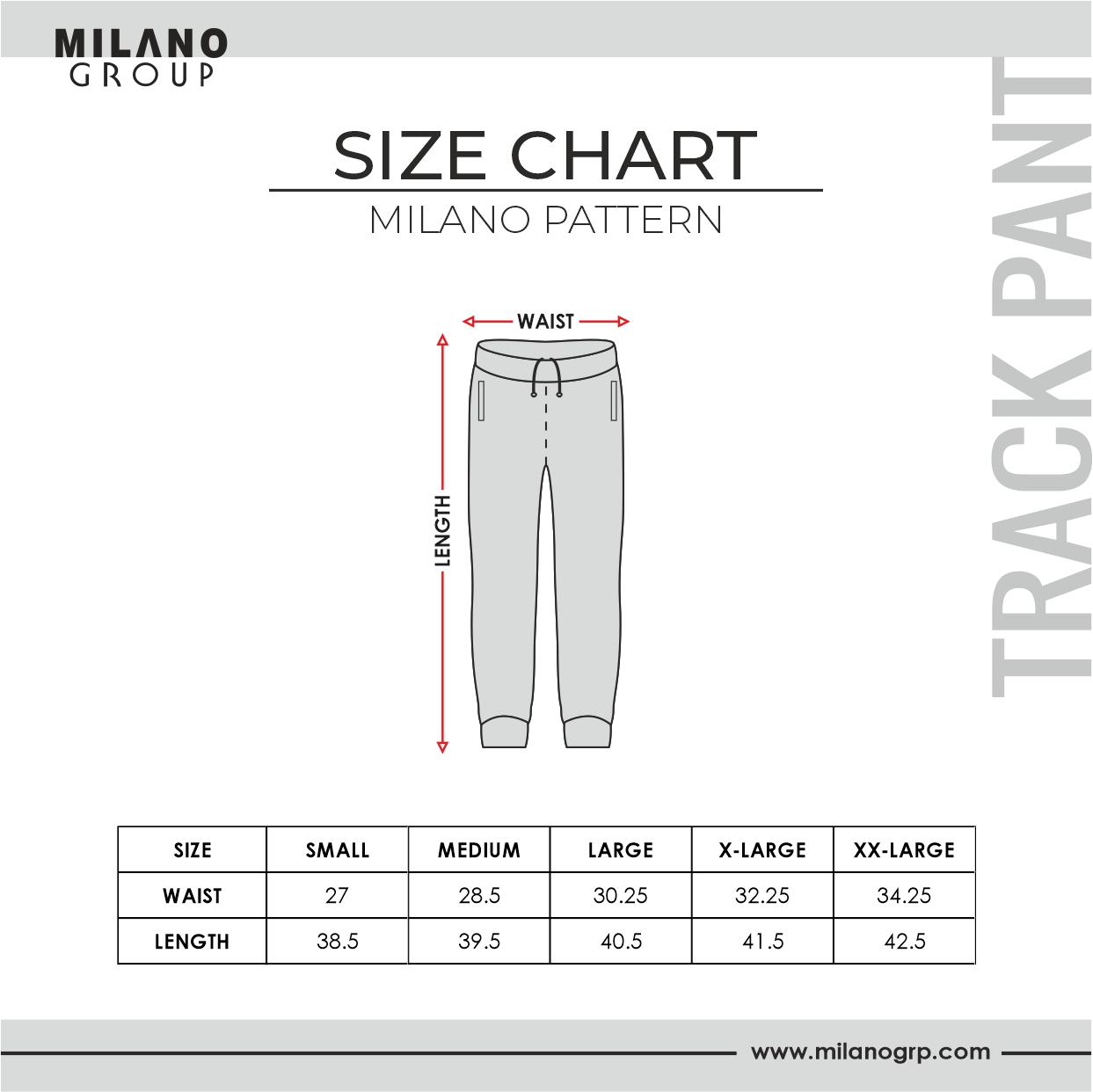 track pant size chart milano pattern
