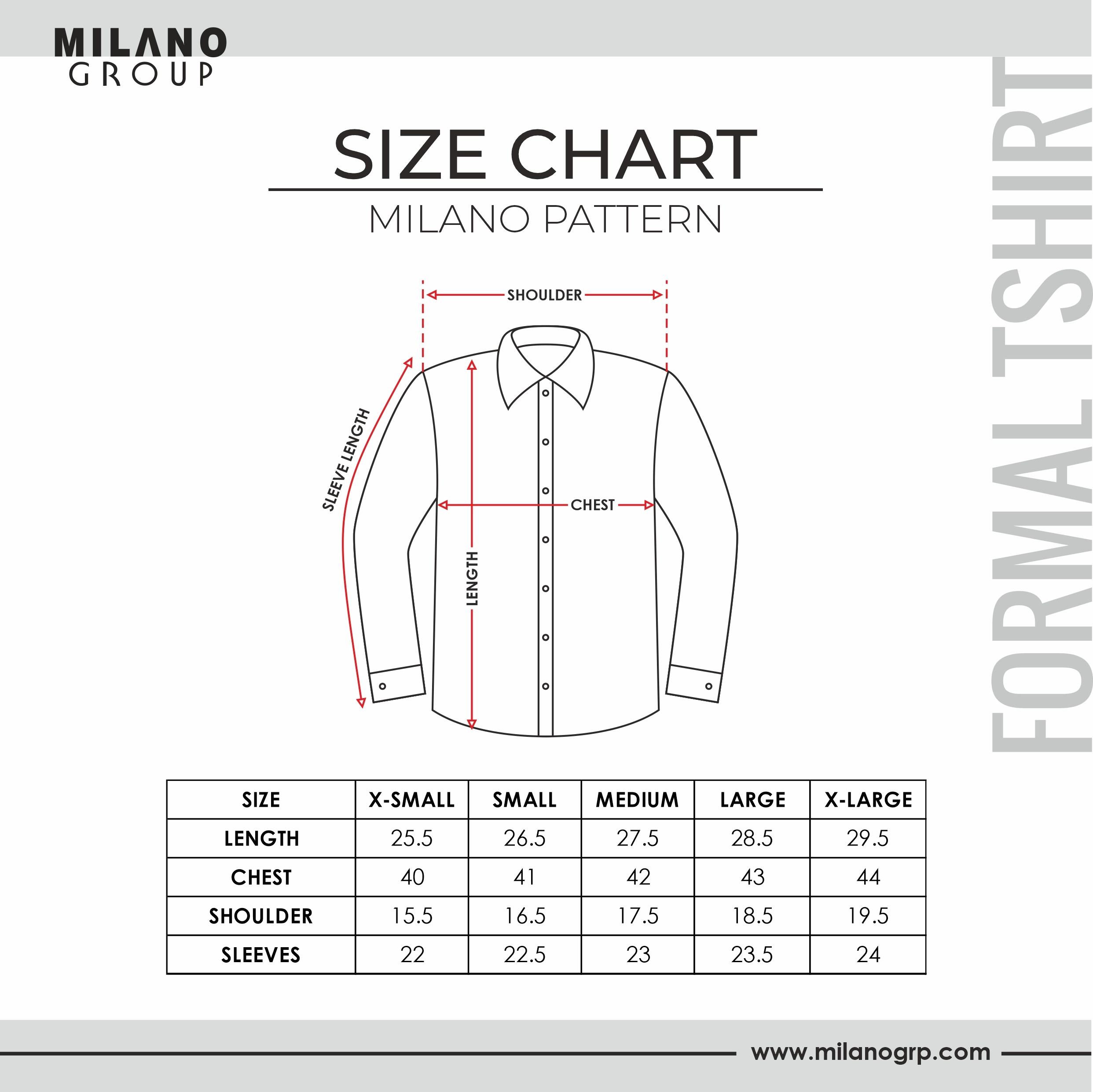 formal tshirt milano pattern size guide