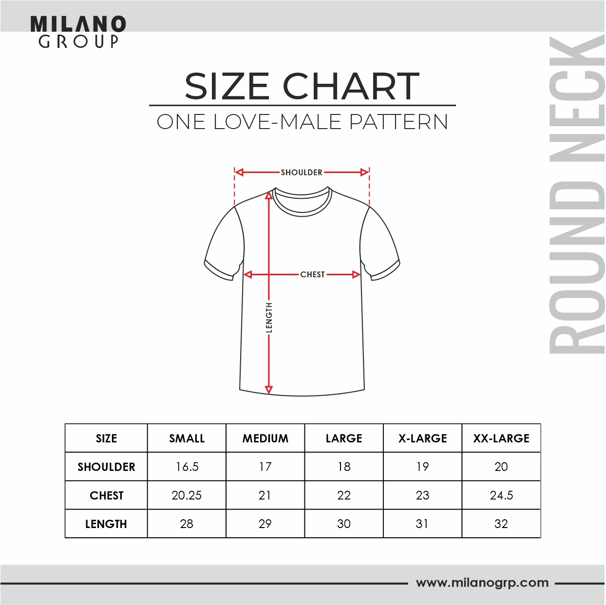 round neck one love male pattern size guide