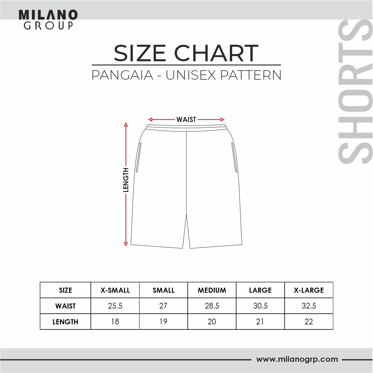 size guide pangaia unisex shorts pattern