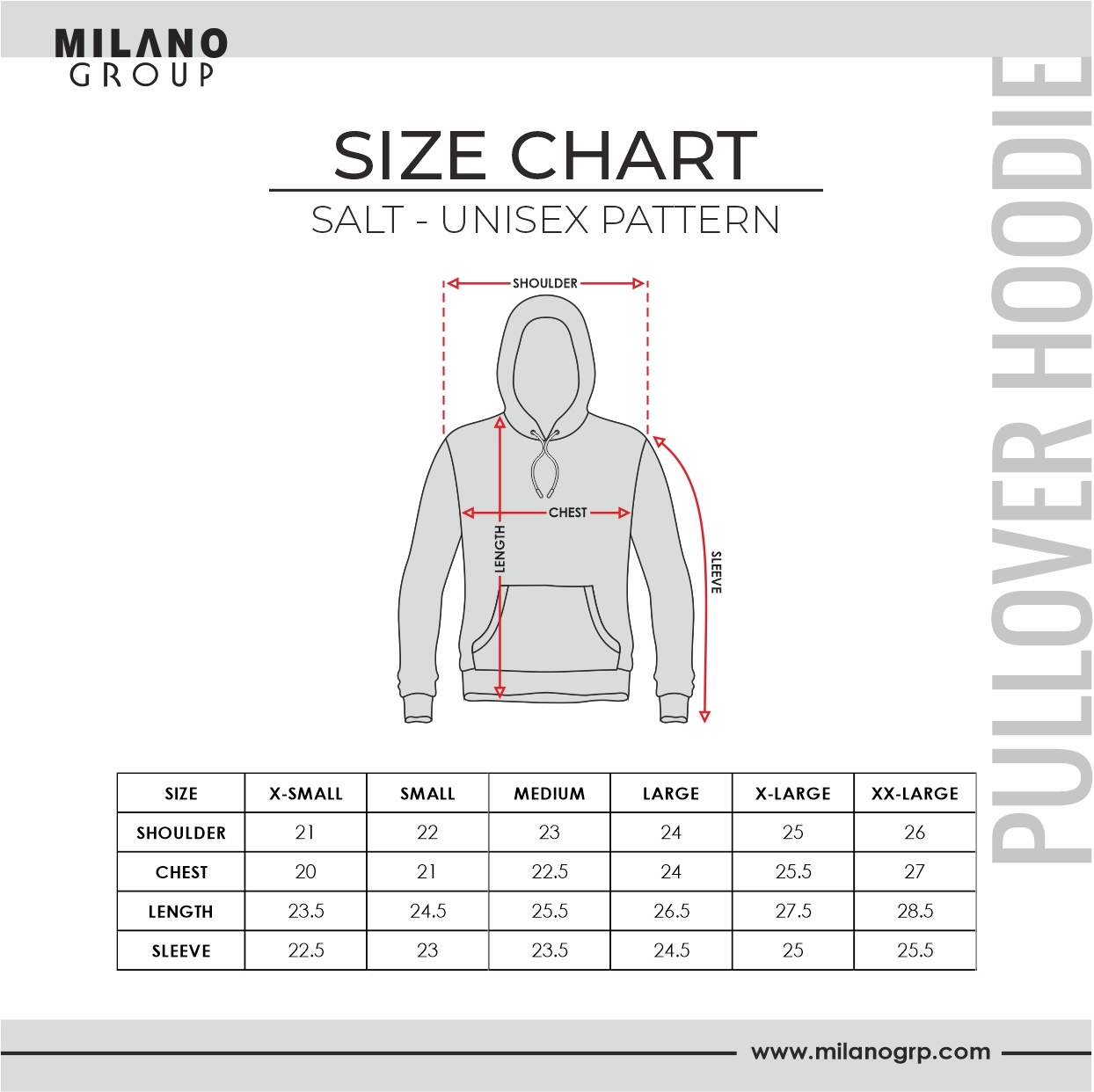 size guide salt pullover hoodie