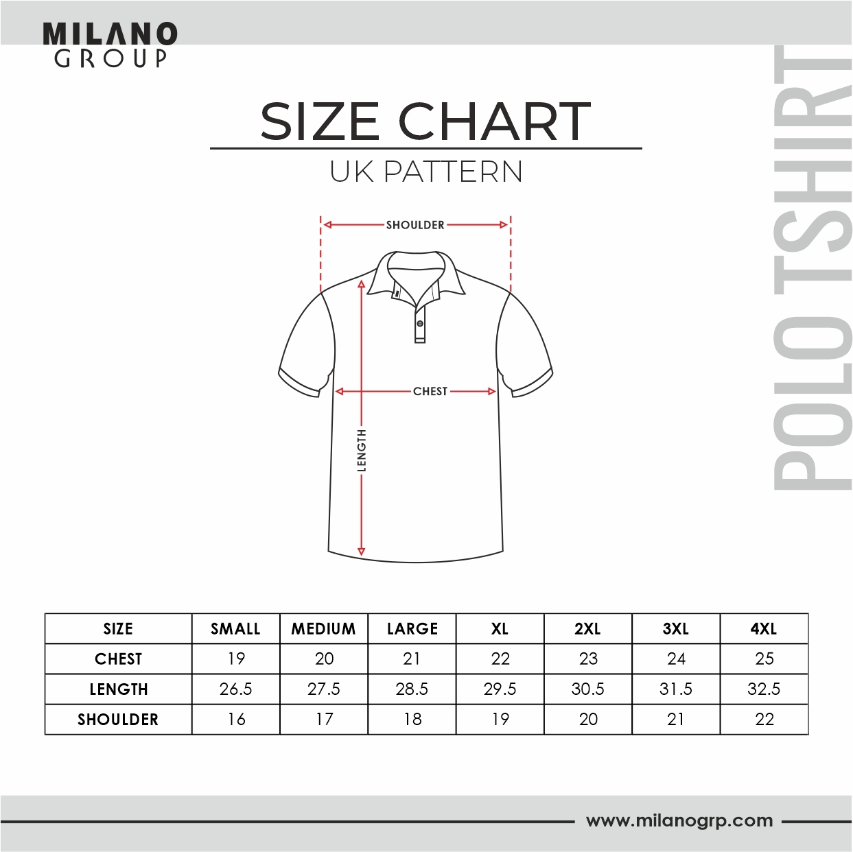 size chart polo tshirt uk pattern