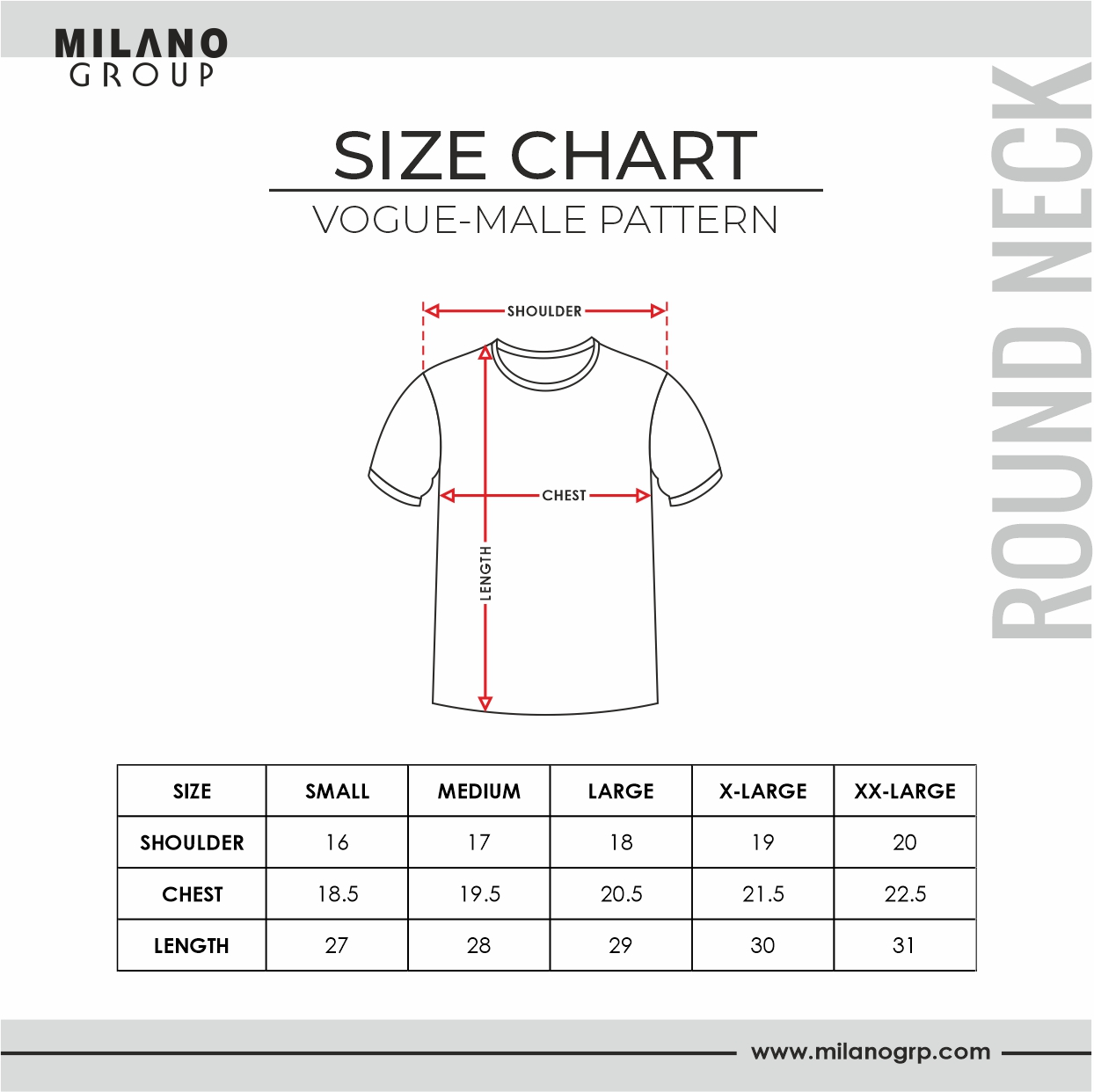 size guide round neck tshirts