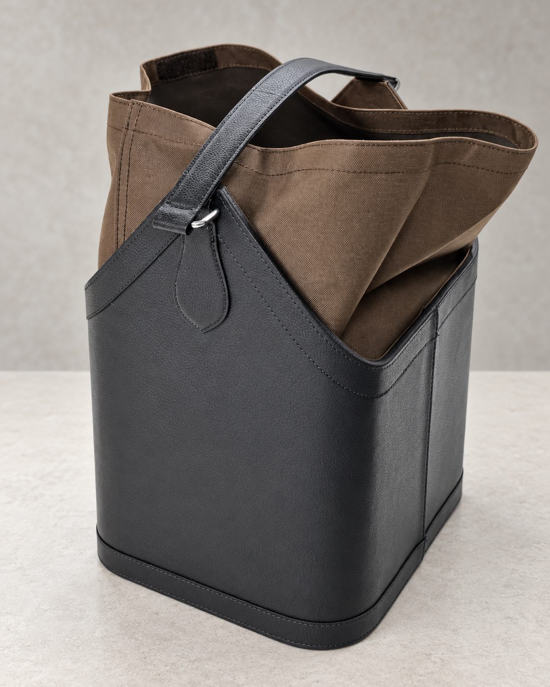 Leather and canvas amenity basket produced by Milano Group
