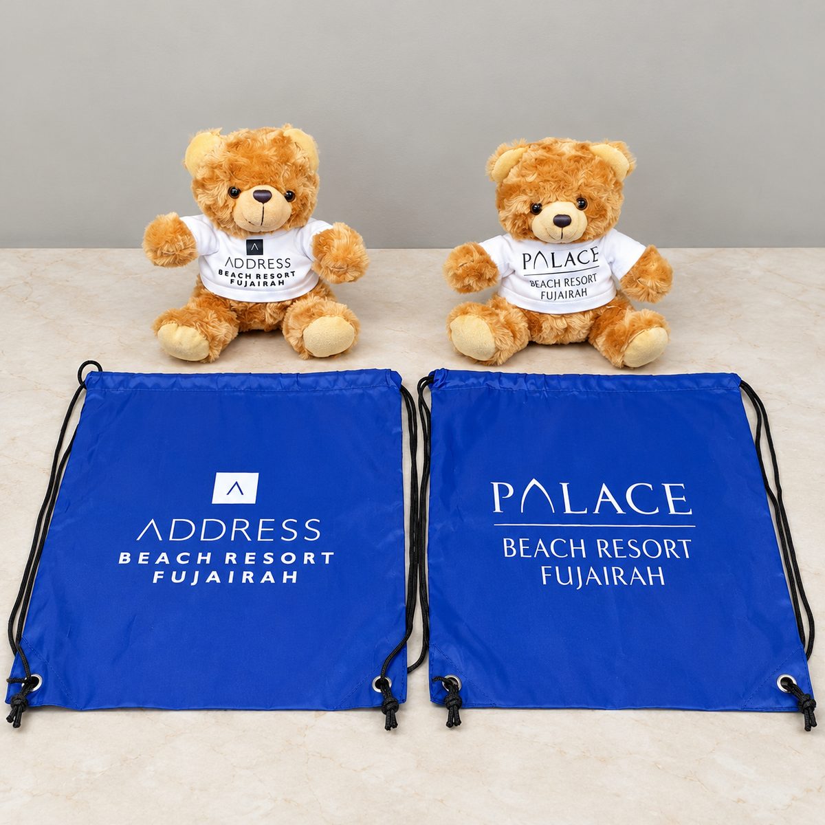 Resort teddy bears and drawstring bags produced by Milano Group