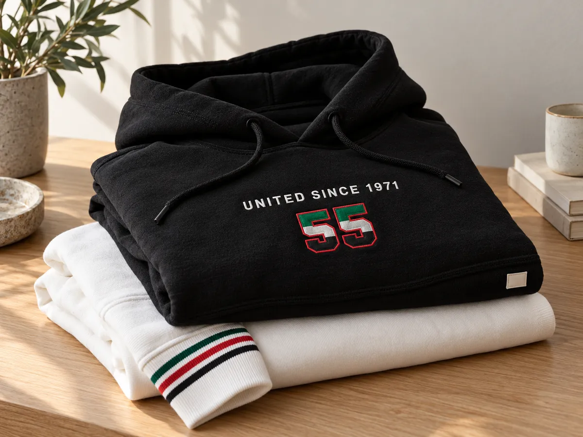 Milano Group branded National Day hoodie and sweatshirt made in the UAE